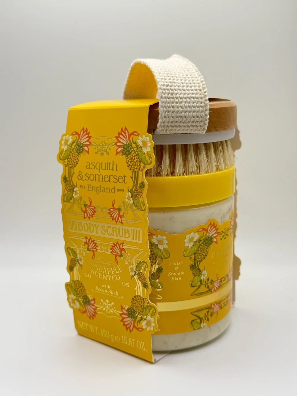 Asquith & Somerset Pineapple Body Scrub & Brush Gift Set NWT 15.87 oz